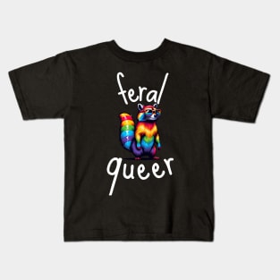 Feral Queer Rainbow LGBT Pride Raccoon Kids T-Shirt